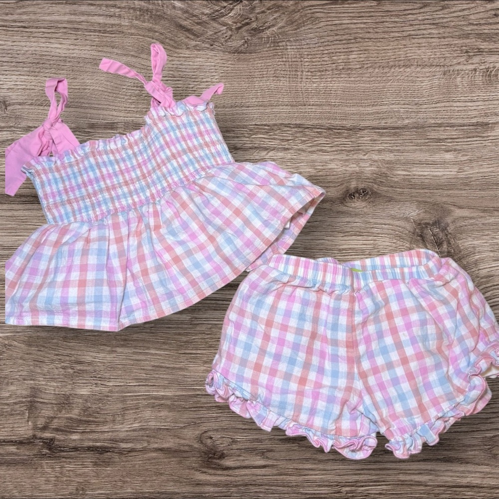 Pink and Blue Plaid Baby Outfit